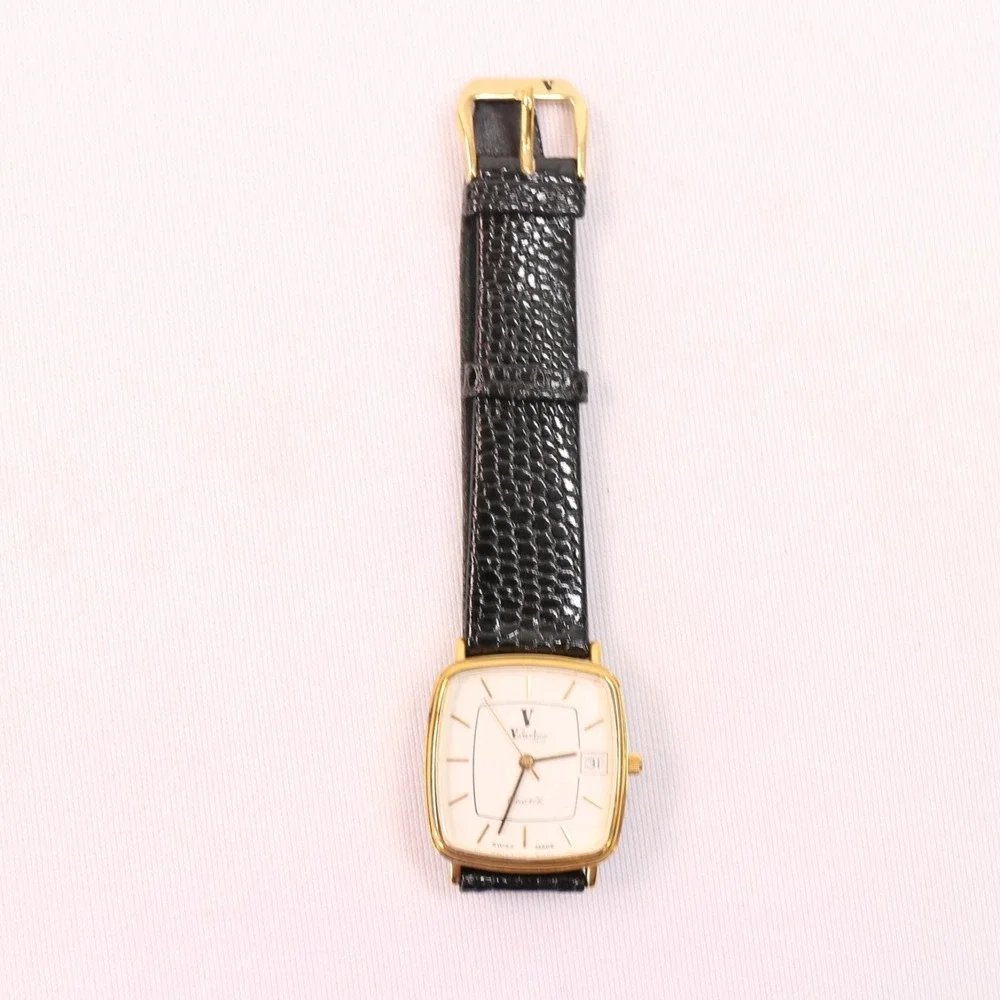 Vintage 1980s VALENTINO Roberto New Old Stock Tank Gold Plated Quartz 25mm Watch